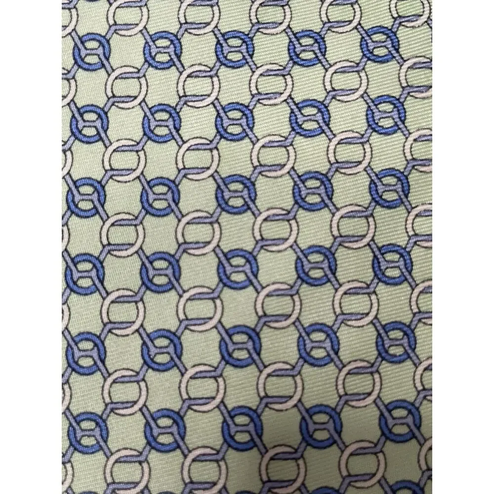Brooks Brothers 346 Men’s 100% Silk Necktie Green Blue Chain Link Geometric